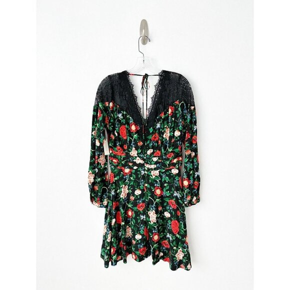 NWT Anthropologie Lacy V-Neck Mini Dress 8 Black Floral Long Sleeve Fit & Flare - Picture 9 of 12